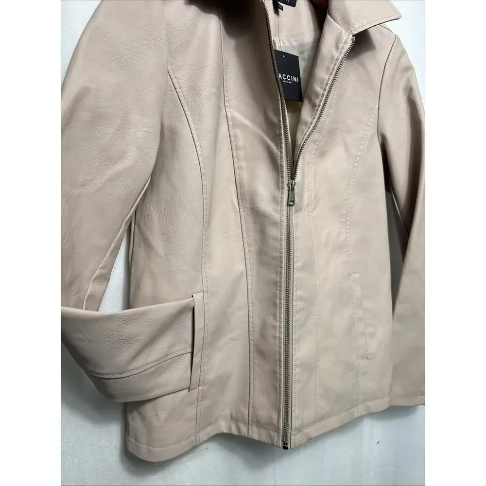 Baccini Faux Leather Jacket Women’s Small Feminine Fit Cream Off White Beige NWT - Picture 3 of 9